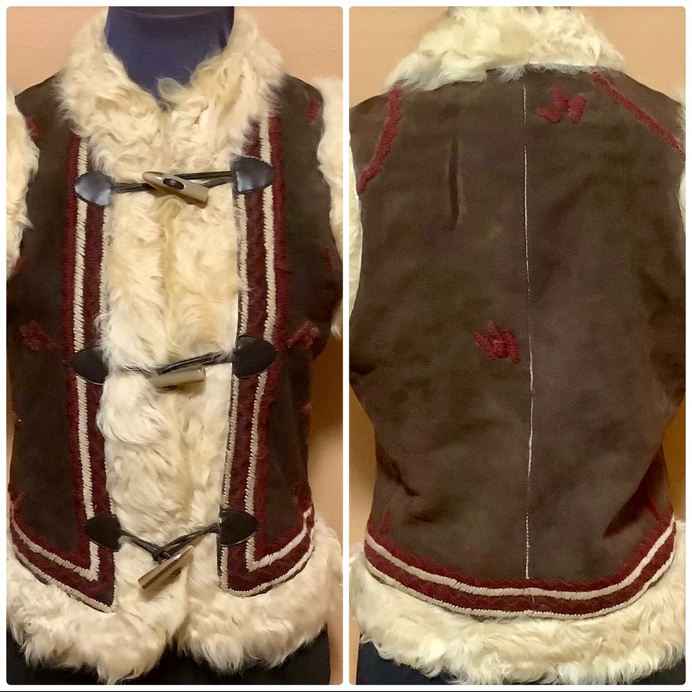 Genuine Mongolian Fur & Suede Boho Toggle Vest SM